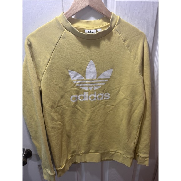 Adidas Mens Original Trefoil Lightweight Crewneck Sweatshirt Yellow Mens Small - Picture 2 of 7